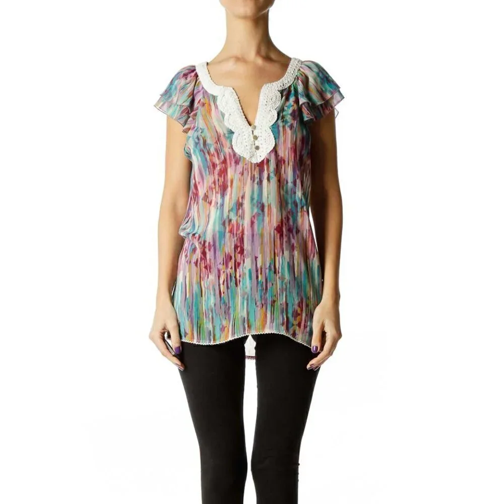 Sanctuary Multicolor Sheer Sleeveless Blouse - Picture 1 of 3